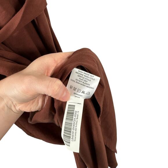 Quince Tencel Jersey Side Tie Midi Wrap Dress Brown Sleeveless NEW Womens Small - Picture 8 of 8